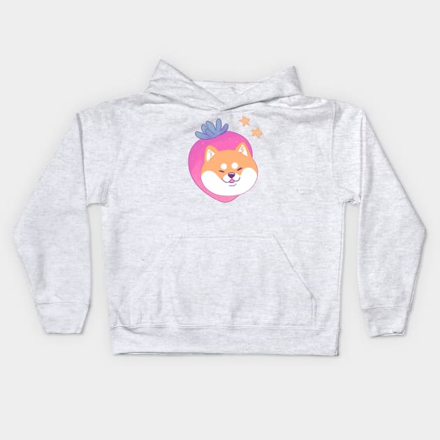 Shiba inu dog strawberry Kids Hoodie by YaraGold